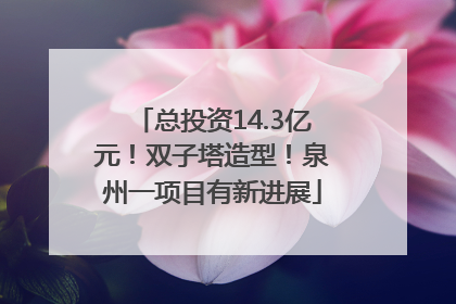 总投资14.3亿元！双子塔造型！泉州一项目有新进展